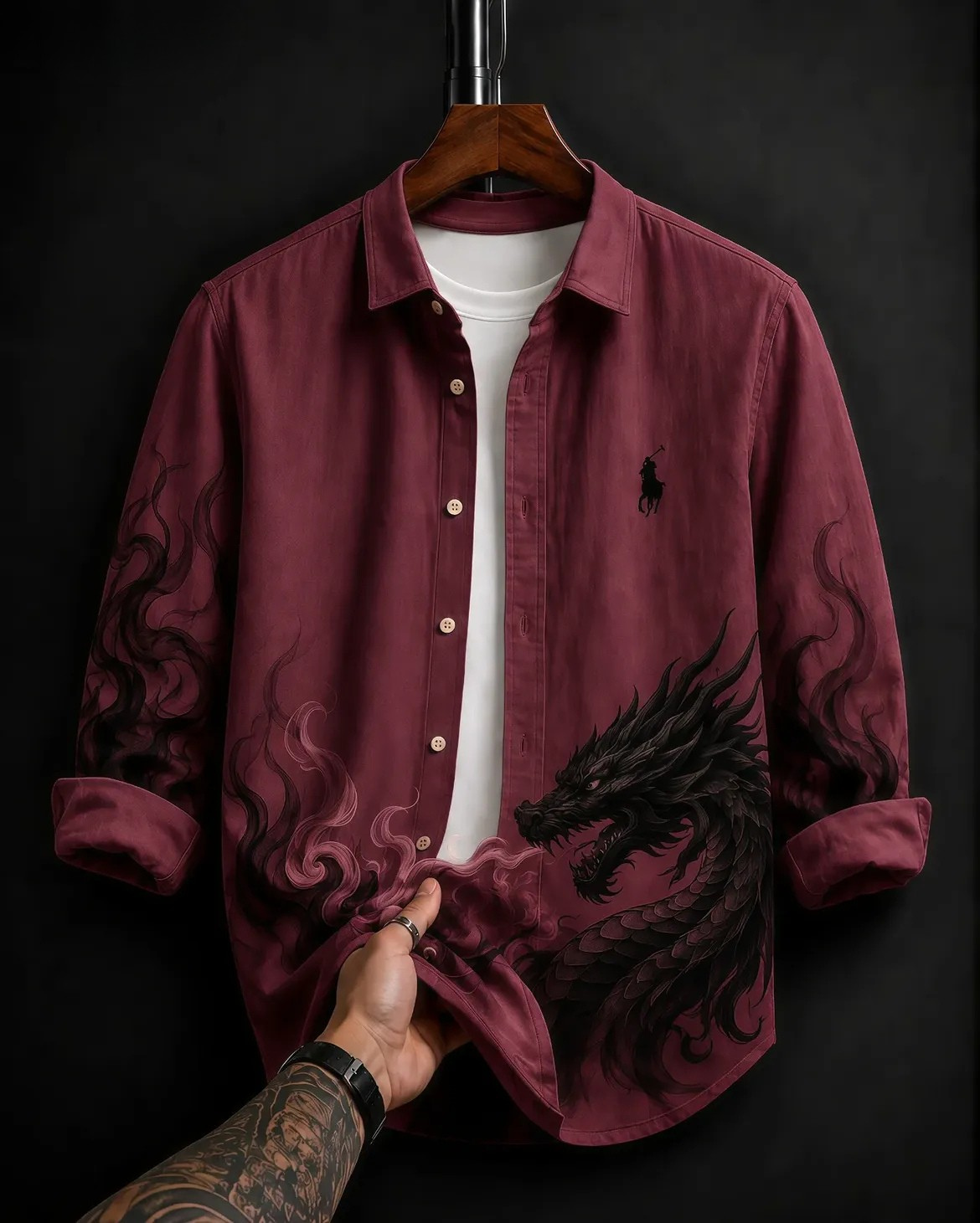 🐉❤️ Burgundy Black Dragon Polo Ralph Lauren Overshirt — BudgetFitzz